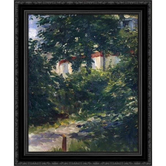 The garden around Manet's house 20x24 Black Ornate Wood Framed Canvas Art by Manet, Edouard