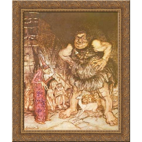 The giant Galligantua and the wicked old magician transform the duke's 20x24 Gold Ornate Wood Framed Canvas Art by Rackham, Arthur