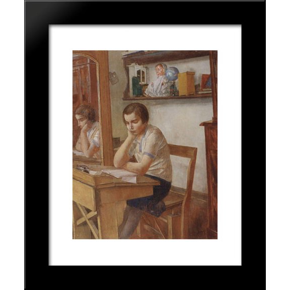 The girl at the desk 20x24 Framed Art Print by Petrov-Vodkin, Kuzma