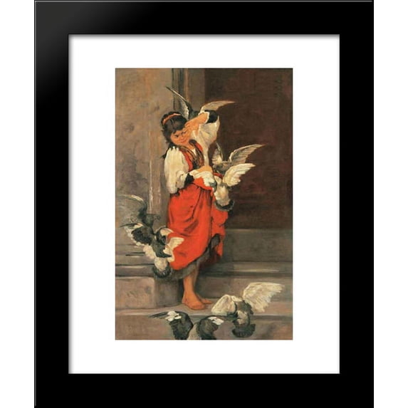 The girl with pigeons 20x24 Framed Art Print by Polychronis Lembesis