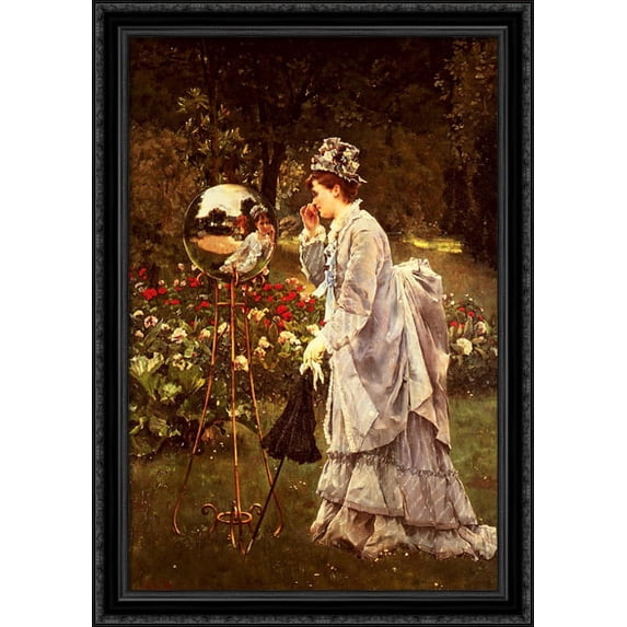 The glass sphere 28x40 Large Black Ornate Wood Framed Canvas Art by Alfred Stevens