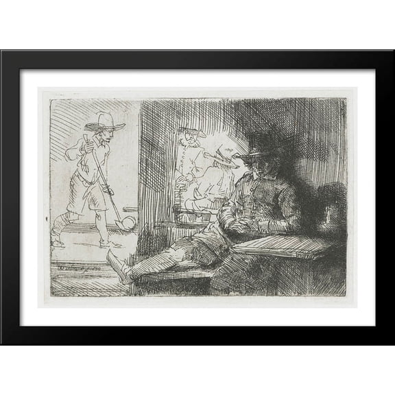 The golf player 38x28 Large Black Wood Framed Print Art by Rembrandt