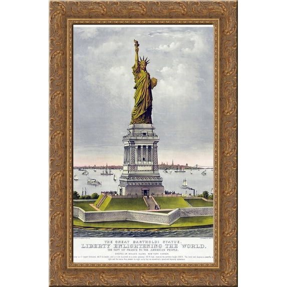 The great Bartholdi statue, liberty enlightening the world. The gift of France to the American people 24x16 Gold Ornate Wood Framed Canvas Art by Currier and Ives