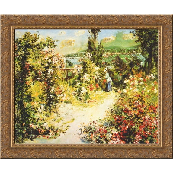 The greenhouse 24x20 Gold Ornate Wood Framed Canvas Art by Renoir, Pierre Auguste