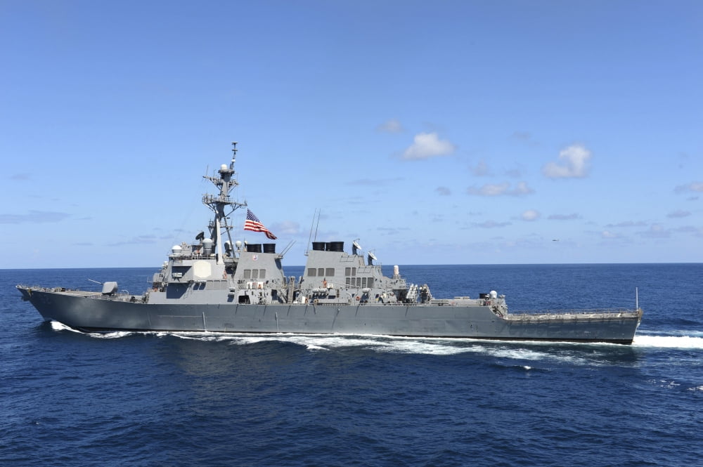 The guided-missile destroyer USS Fitzgerald transits the Pacific Ocean Canvas Art - Stocktrek Images (34 x 23)