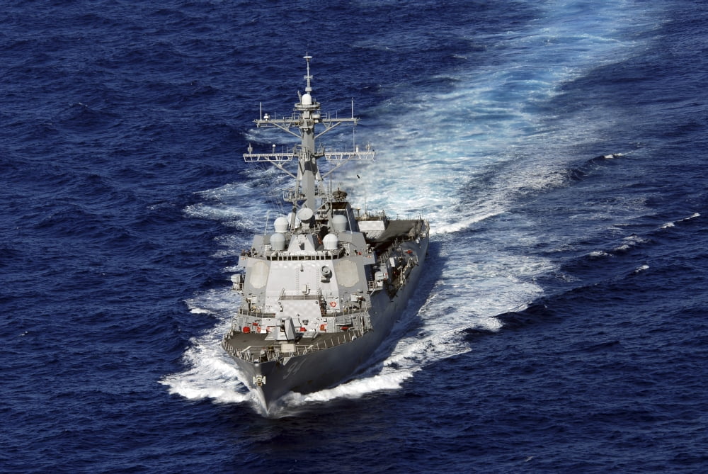 The guided missile destroyer USS Nitze transits the Atlantic Ocean Canvas Art - Stocktrek Images (35 x 23)