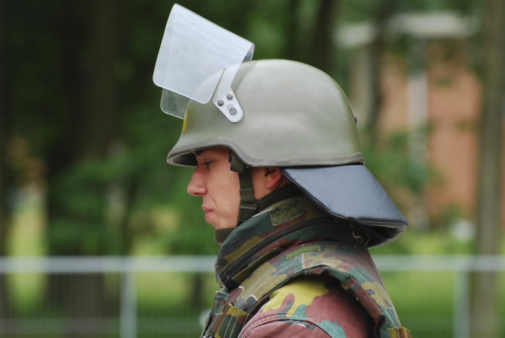 The helmet and visor used by the Belgian Army during riot and crowd control Canvas Art - Luc De JaegerStocktrek Images (17 x 12)