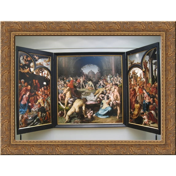 The infanticide in Bethlehem 24x18 Gold Ornate Wood Framed Canvas Art by Maerten van Heemskerck