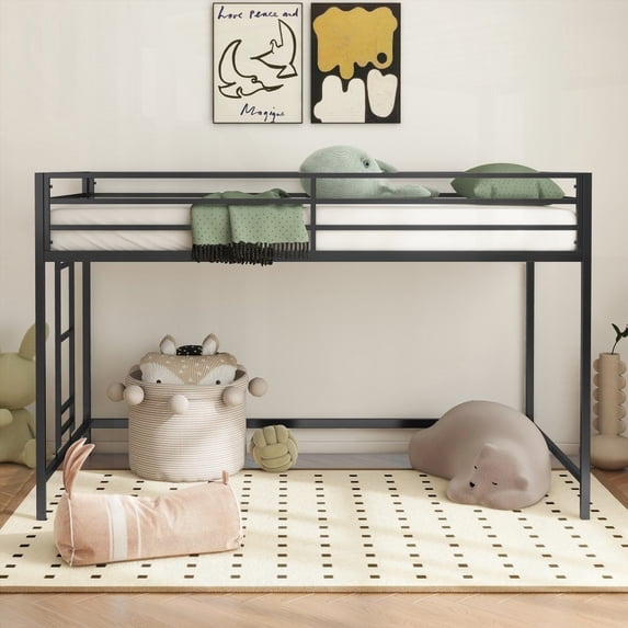 Twin Size Metal High-Rise Bed Frame with Easy Assembly and Guardrails, Black for Bedroom