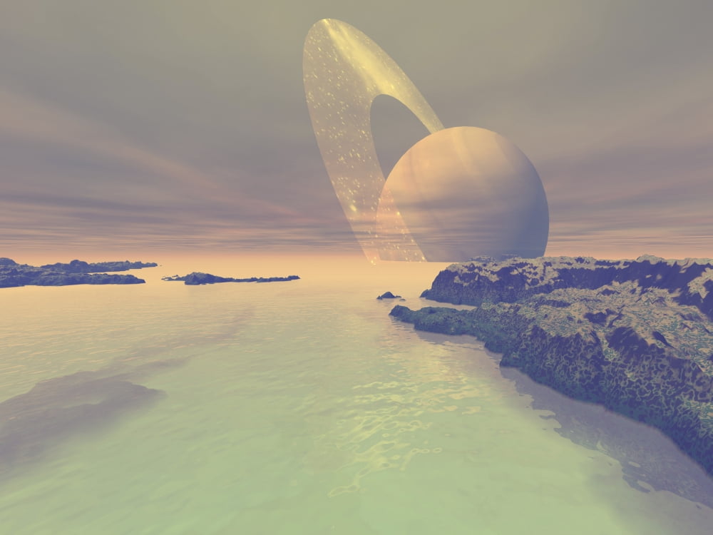 The landscape of Titan one of Saturns moons Canvas Art - Corey FordStocktrek Images (17 x 13)