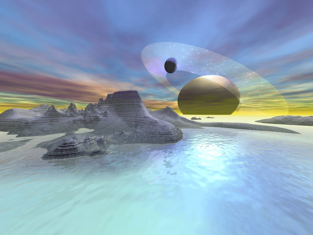 The landscape on one of Saturns moons Canvas Art - Corey FordStocktrek Images (33 x 25)