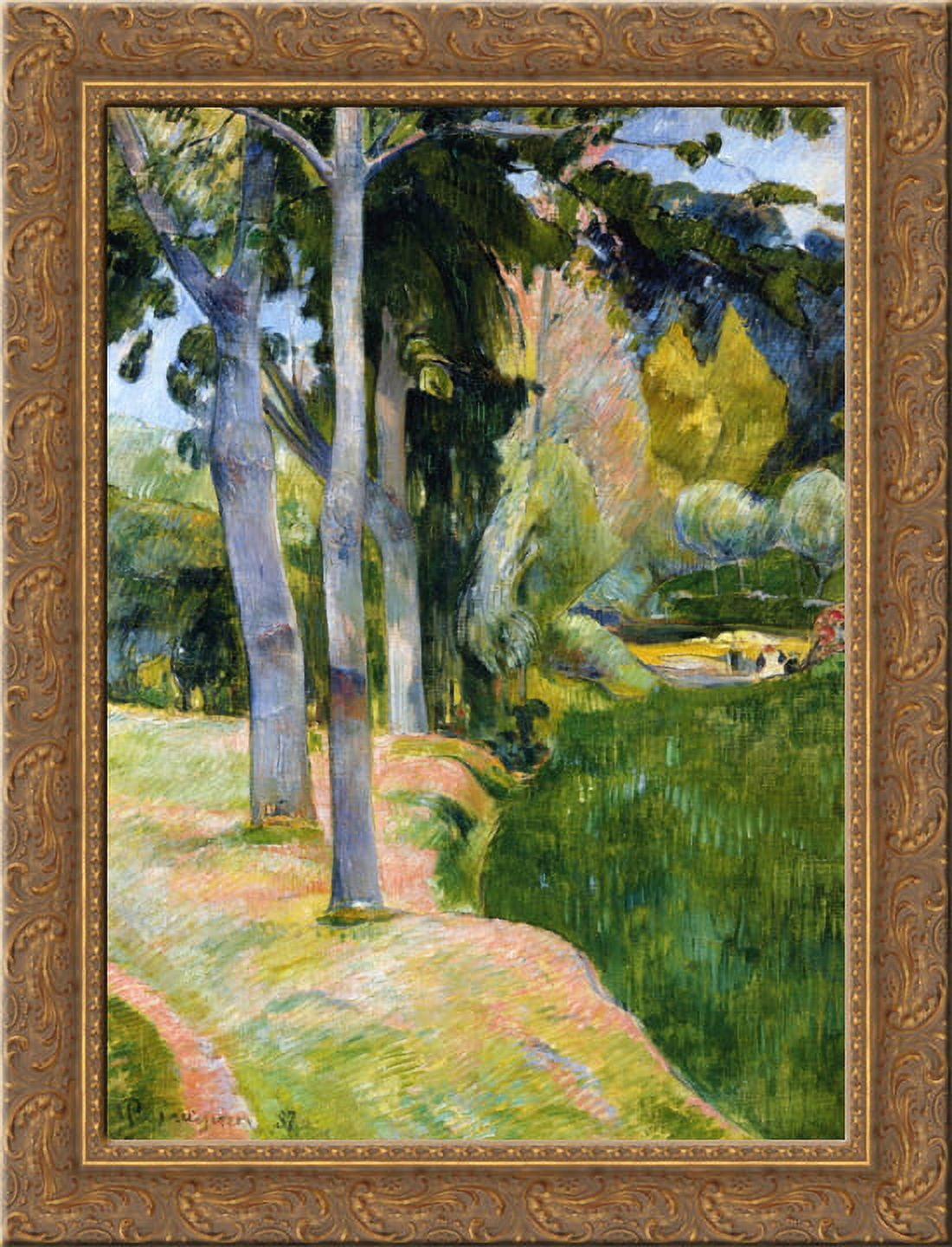 The large tree 24x20 Gold Ornate Wood Framed Canvas Art by Paul Gauguin ...
