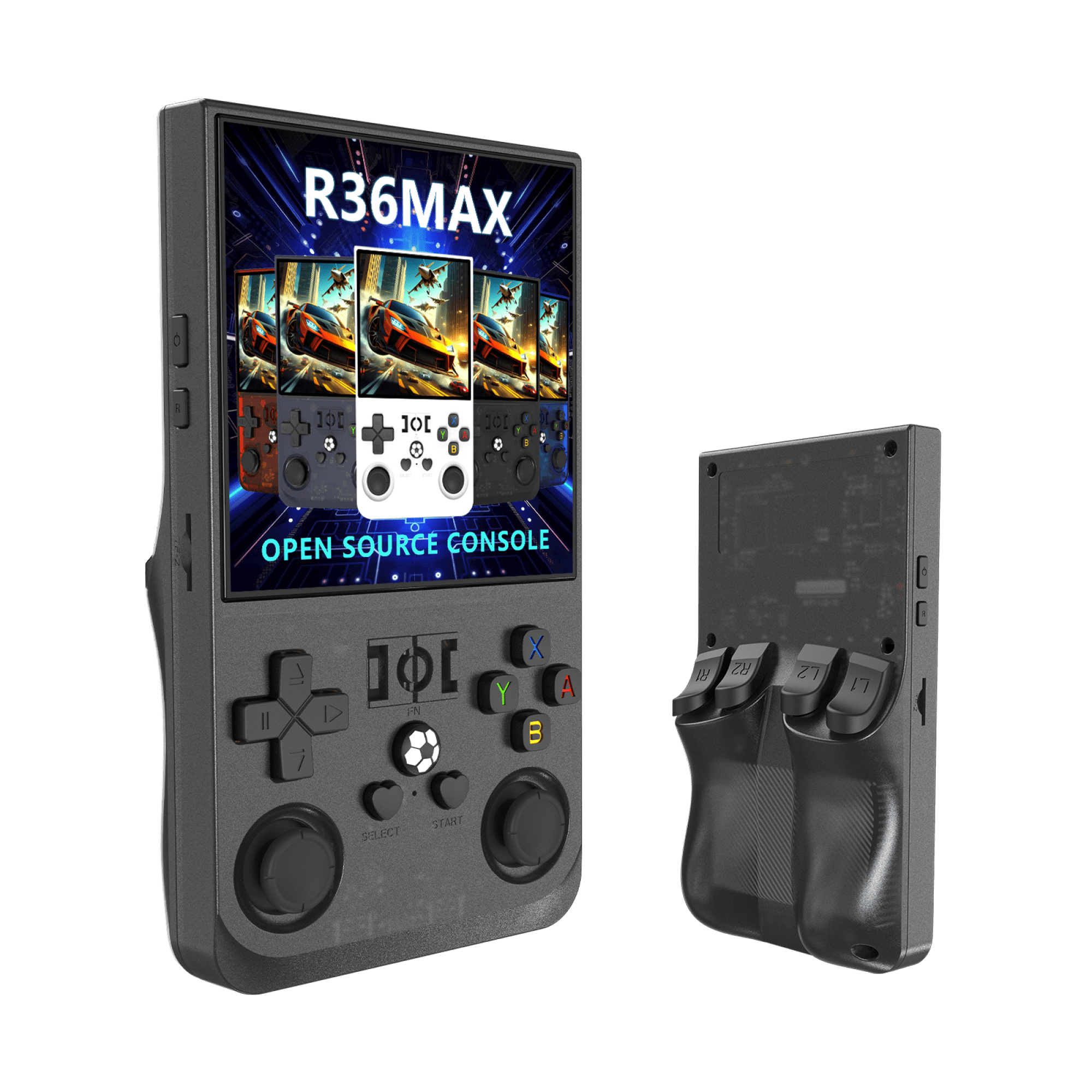 The latest R36SMAX open source handheld game console, nostalgic arcade game, 4.0-inch 3D large screen, GBA dual joystick,black,64G