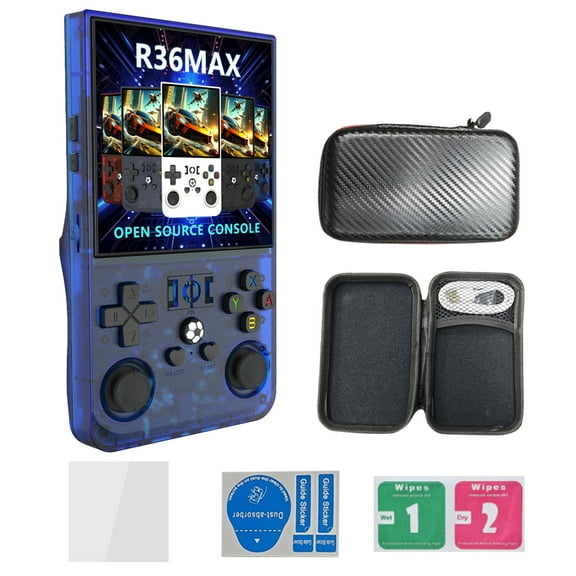 The latest R36SMAX open source handheld game console, nostalgic arcade game, 4.0-inch 3D large screen, GBA dual joystick,blue,128G