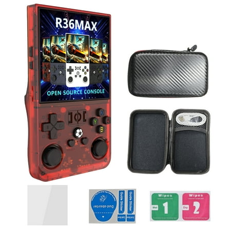 The latest R36SMAX open source handheld game console, nostalgic arcade game, 4.0-inch 3D large screen, GBA dual joystick,red,128G