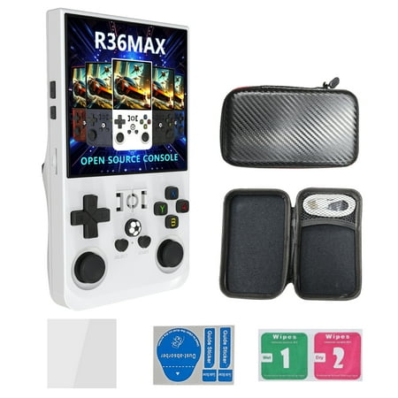 The latest R36SMAX open source handheld game console, nostalgic arcade game, 4.0-inch 3D large screen, GBA dual joystick,white,128G