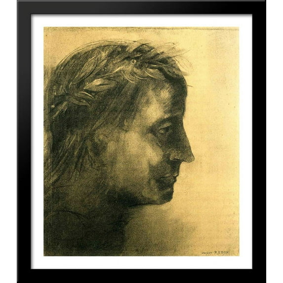 The laureate head 28x32 Large Black Wood Framed Print Art by Odilon Redon