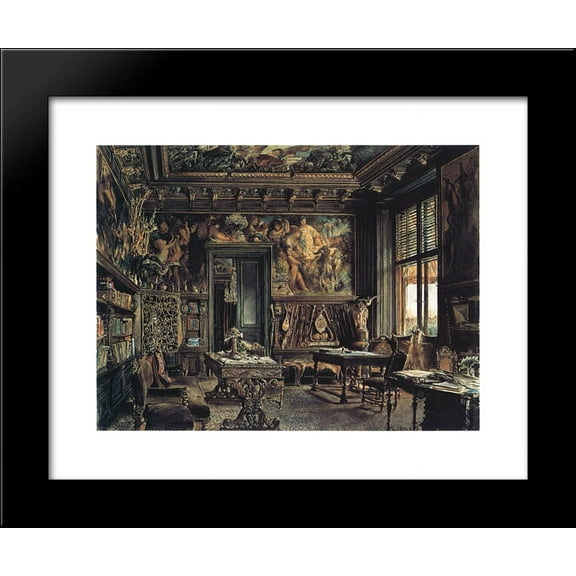 The library in the Palais Dumba 20x24 Framed Art Print by Rudolf von Alt