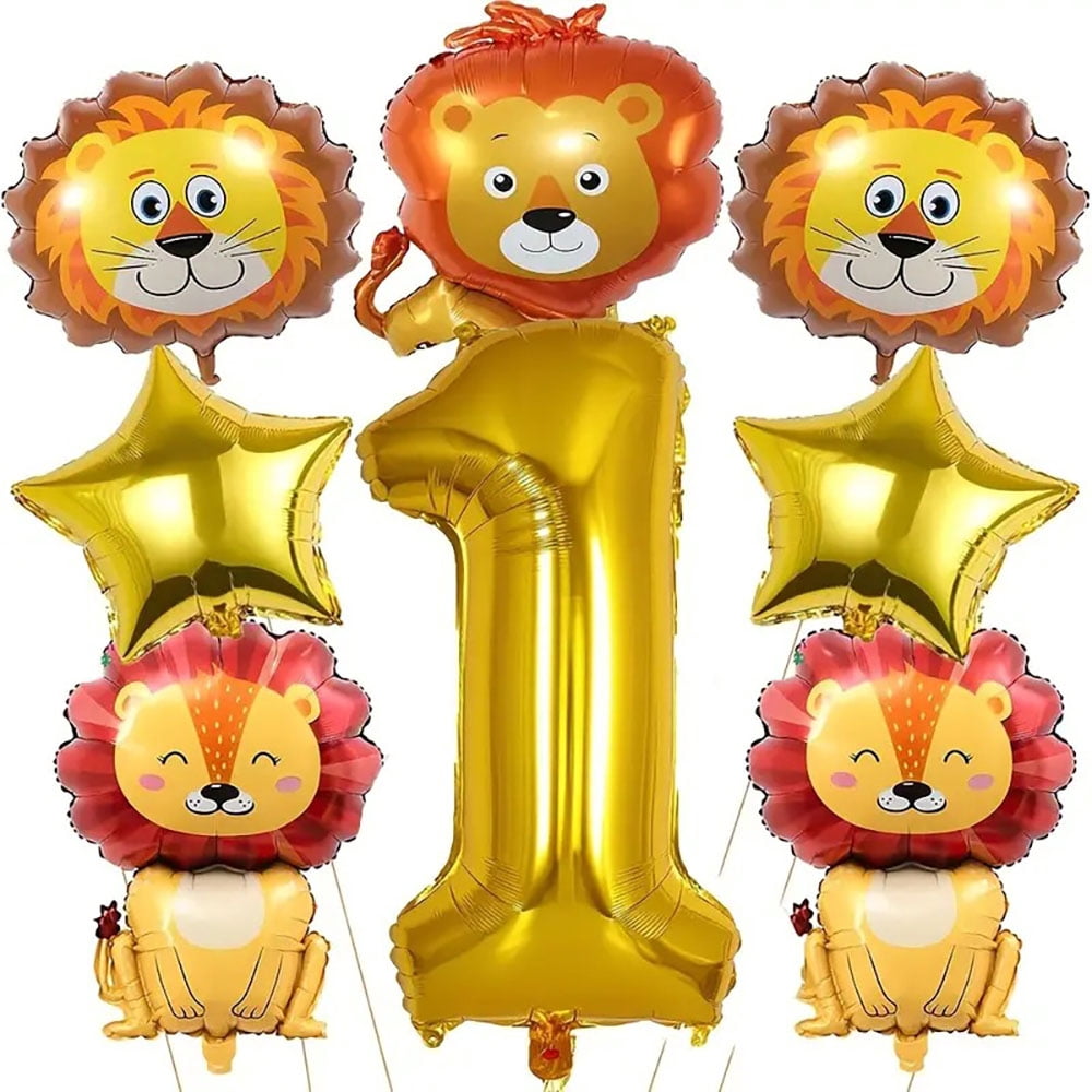The lion-shaped balloon set includes lion head,sitting lion figure and number balloon, suitable for birthday party decoration.