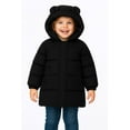 thumbnail image 1 of HILEELANG Kids Black Mid-Length Puffer Coat – Thick Quilted Winter Jacket with Bear Ear Hood, Warm Insulated Outerwear for Boys & Girls, Sizes 3-10 Years, 1 of 9