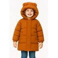 thumbnail image 1 of HILEELANG Toddler Kids Caramel Brown Mid-Length Puffer Coat – Warm Quilted Winter Jacket with Bear Ear Hood for Boys & Girls 5-6 Years, 1 of 9