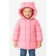 thumbnail image 1 of HILEELANG Girls Light Pink Mid-Length Puffer Coat – Warm Quilted Winter Jacket with Cute Bear Ear Hood, Lightweight Padded Outerwear for Kids Ages 3-10 Years, 1 of 9