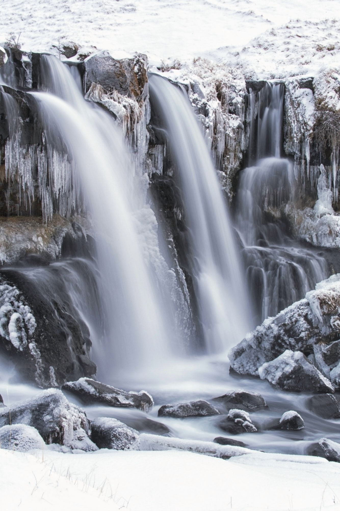 The lower portion of the waterfall Guggafoss in Southern Iceland Iceland Canvas Art - Robert Postma Design Pics (12 x 19)