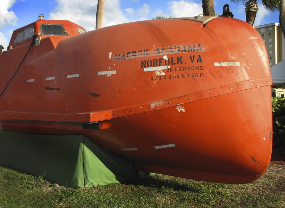 The merchant ship Maersk Alabama lifeboat on display in Fort Pierce Florida Canvas Art - Michael WoodStocktrek Images (17 x 12)