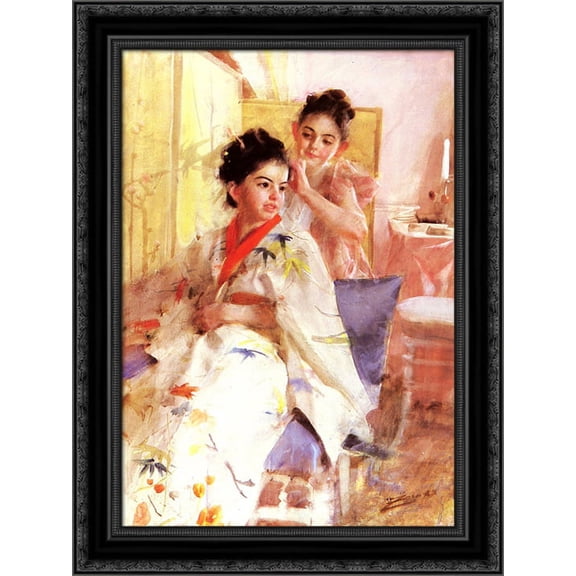 The misses Salomon 19x24 Black Ornate Wood Framed Canvas Art by Zorn, Anders