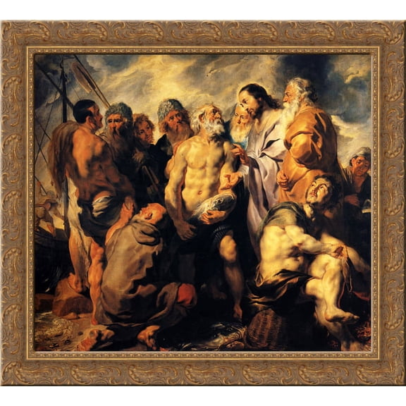 The mission of St. Peter 24x20 Gold Ornate Wood Framed Canvas Art by Jacob Jordaens
