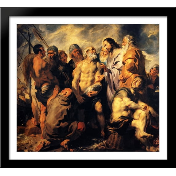 The mission of St. Peter 30x28 Large Black Wood Framed Print Art by Jacob Jordaens