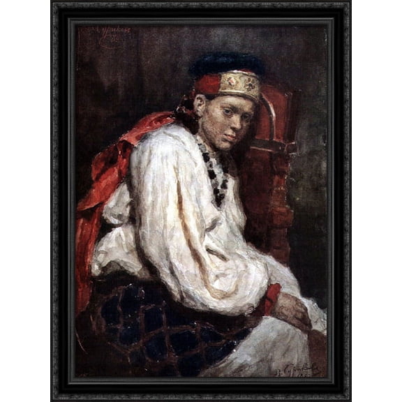 The model in the ancient russian costume 28x36 Large Black Ornate Wood Framed Canvas Art by Vasily Surikov