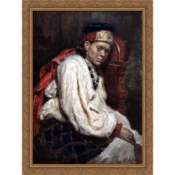 The model in the ancient russian costume 28x36 Large Gold Ornate Wood Framed Canvas Art by Vasily Surikov