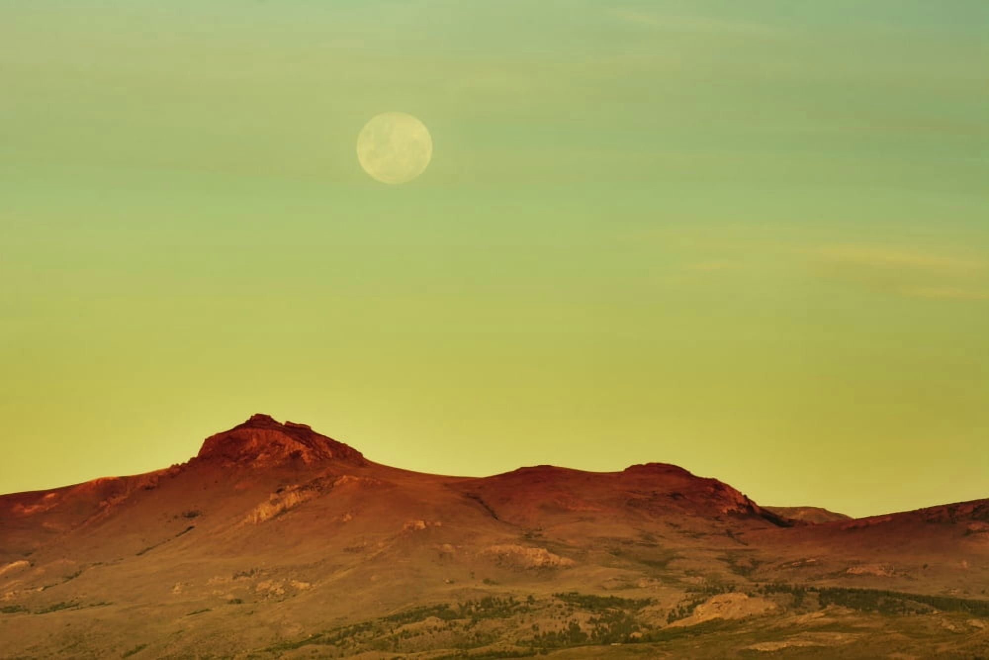 The moon is rising over a yellow desert landscape Bariloche Argentina Canvas Art - Philippe Widling Design Pics (38 x 24)