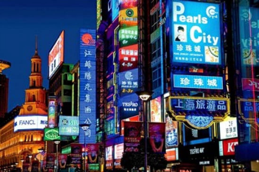 The neon signs along the shopping and business center at night Nanjing Road Shanghai China Canvas Art - Miva Stock DanitaDelimont (35 x 24)