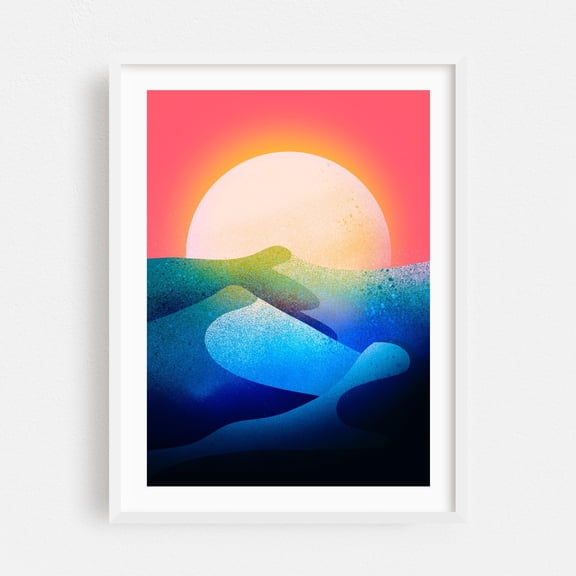 The new dawn - Mixed Media Abstract Sunset Ocean Landscape Minimalist Waves Modern Art White Framed Wall Art Print 20 x 30 inches