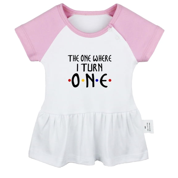 The one Where I turn ONE Funny Dresses For Baby, Newborn Babies Skirts, Infant Princess Dress, 0-24M Kids Graphic Clothes (Pink Raglan Dresses, 12-18 Months)