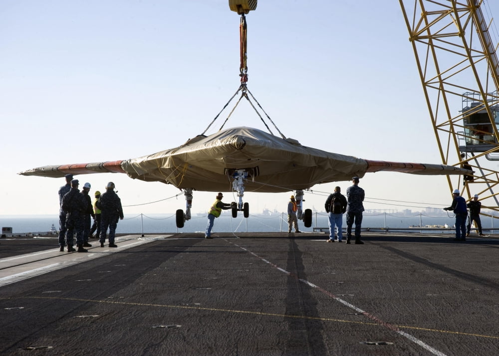 The onload of the X-47B Unmanned Combat Air System Canvas Art - Stocktrek Images (33 x 24)