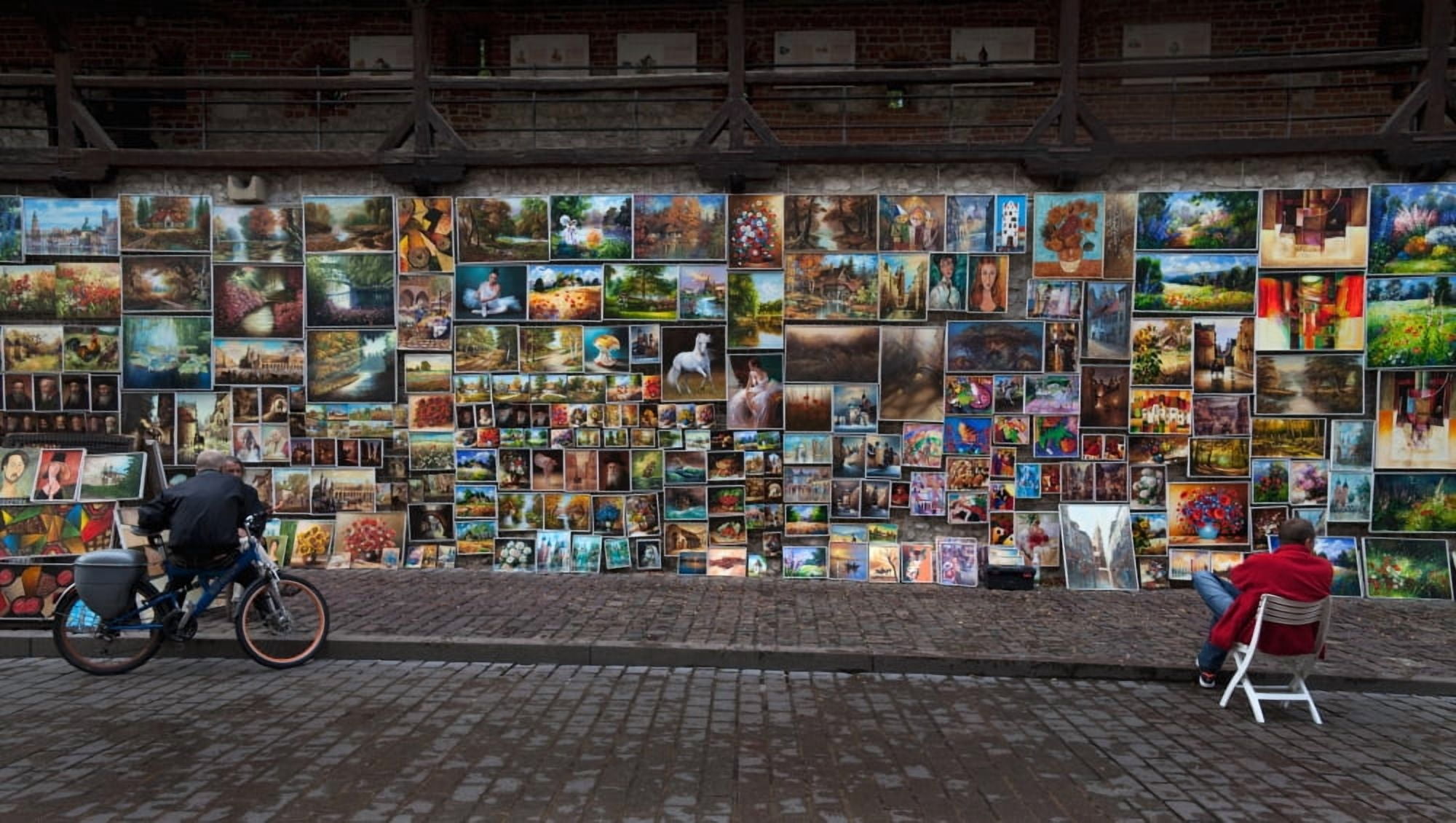 The open air art gallery on the Medieval city walls at the side of the Florianska Gate Krakow Poland Canvas Art - Panoramic Images (27 x 9)
