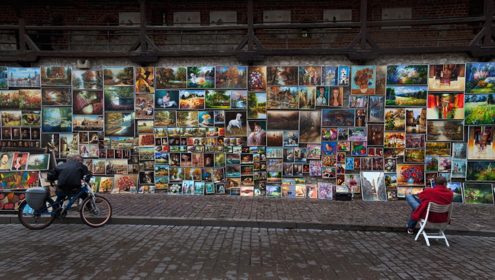 The open air art gallery on the Medieval city walls at the side of the Florianska Gate Krakow Poland Canvas Art - Panoramic Images (36 x 12)