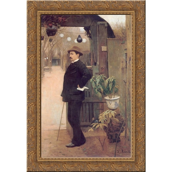 The painter Miguel Utrillo in the gardens of the Moulin de la Galette 24x18 Gold Ornate Wood Framed Canvas Art by Santiago Rusinol