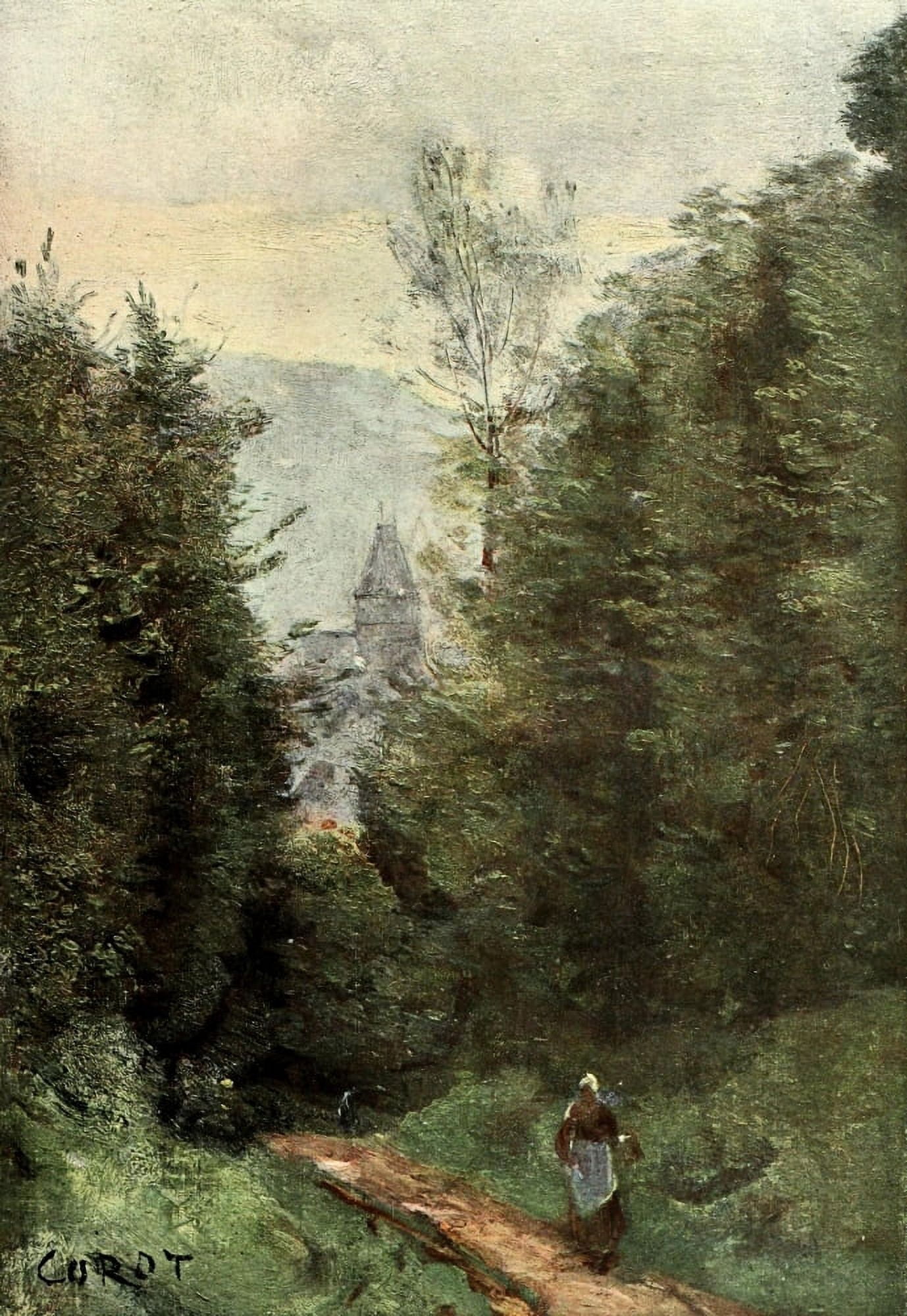 The pathway to the church Corot & Millet 1902 Canvas Art - Jean-Baptiste Camille Corot (18 x 24)