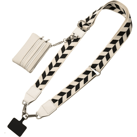 The phone strap can be worn diagonally. It has an adjustable phone belt that can hold a wallet. Clip and Go Strap for Phone with Wallet