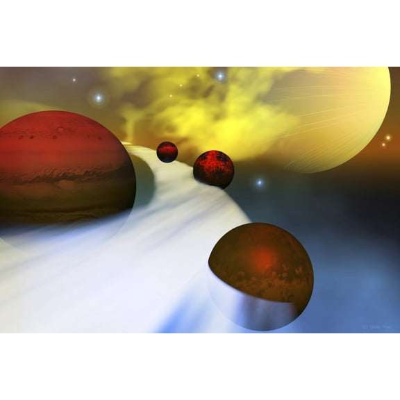 The planet Jupiter with its moon system Canvas Art - Corey FordStocktrek Images (18 x 12)