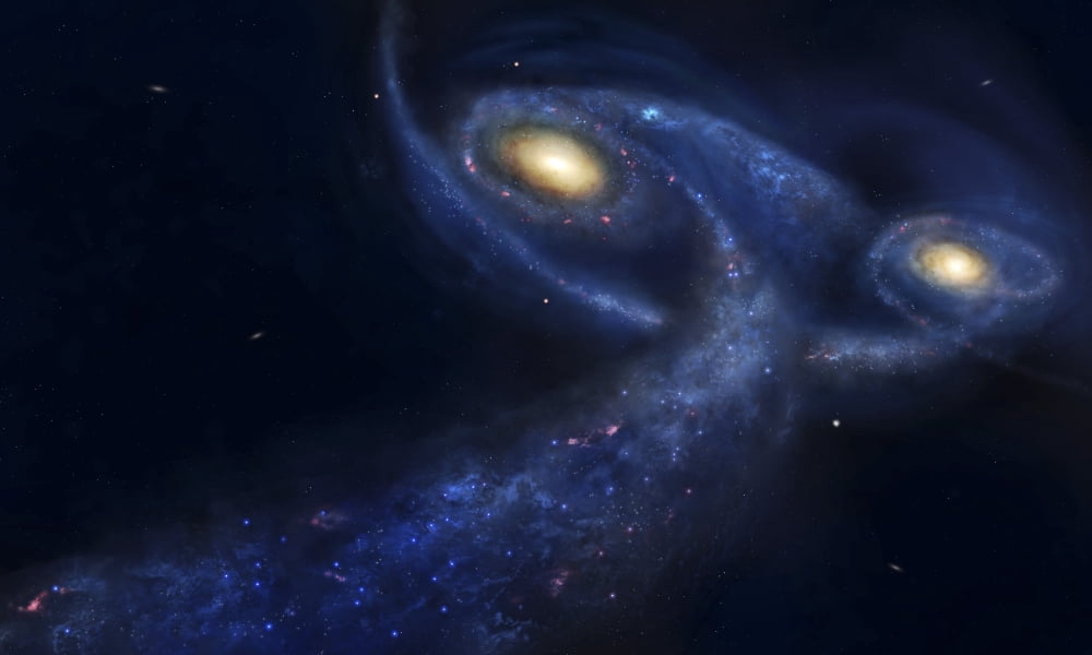The predicted collision between the Andromeda galaxy and the Milky Way Canvas Art - Fahad SulehriaStocktrek Images (37 x 22)