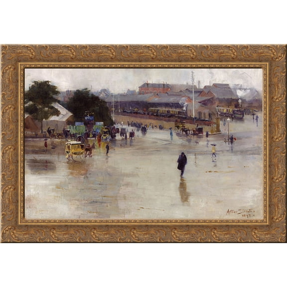 The railway station, Redfern 24x18 Gold Ornate Wood Framed Canvas Art by Arthur Streeton