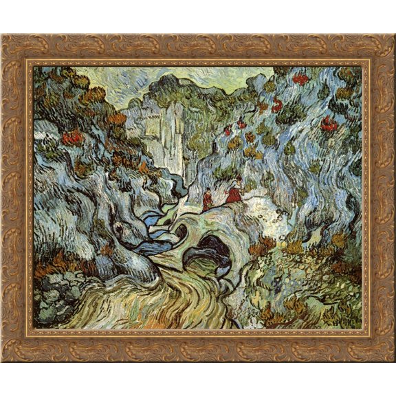 The ravine of the Peyroulets 24x20 Gold Ornate Wood Framed Canvas Art by Vincent van Gogh