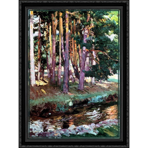 The river la Reina Valsain 28x38 Large Black Ornate Wood Framed Canvas Art by Joaquin Sorolla