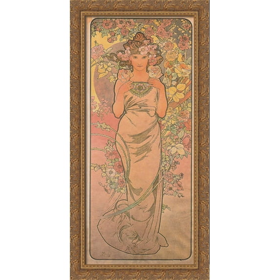 The rose 20x40 Large Gold Ornate Wood Framed Canvas Art by Alphonse Mucha