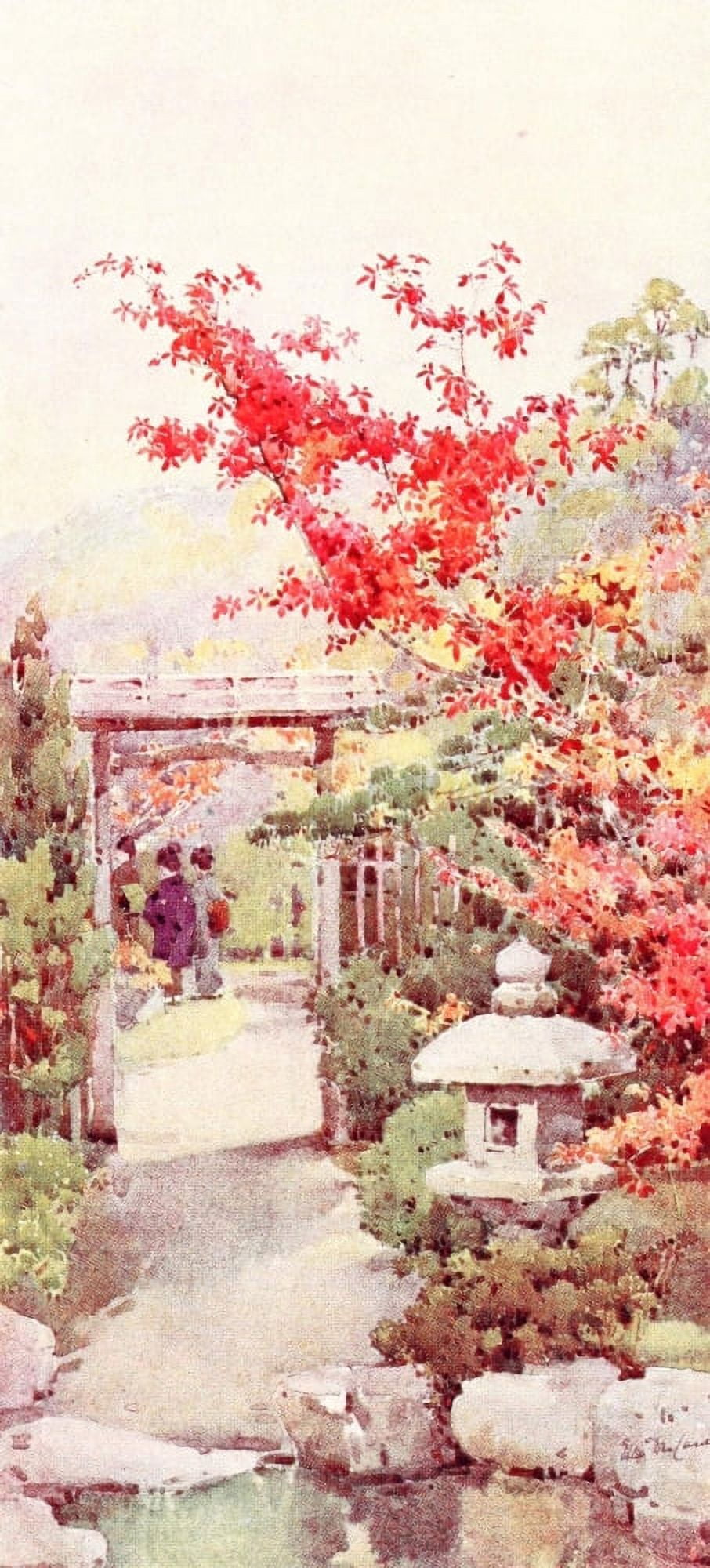 The scarlet Maple Flowers & Gardens of Japan 1908 Canvas Art - Ella Du Cane (18 x 24)